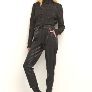 🖤Kaffe Kavilla black pleather pants faux leather drawstring waist🖤